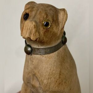 Late 19th Century Antique Rustic Primitive Hand Carved Sitting Toy Dog Statuette